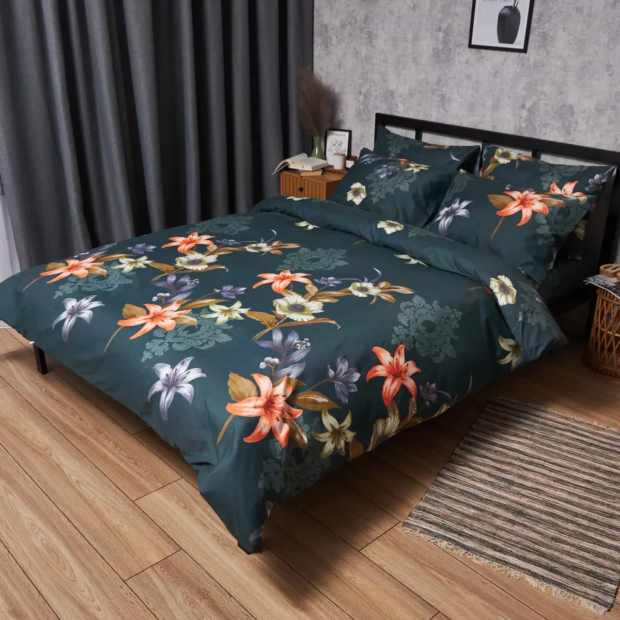 Комплект постільної білизни Moon&Star 143х210 см +нав. 2 шт. 50х70 см Мікросатин Premium Floral Nocturne (MS-890000676)